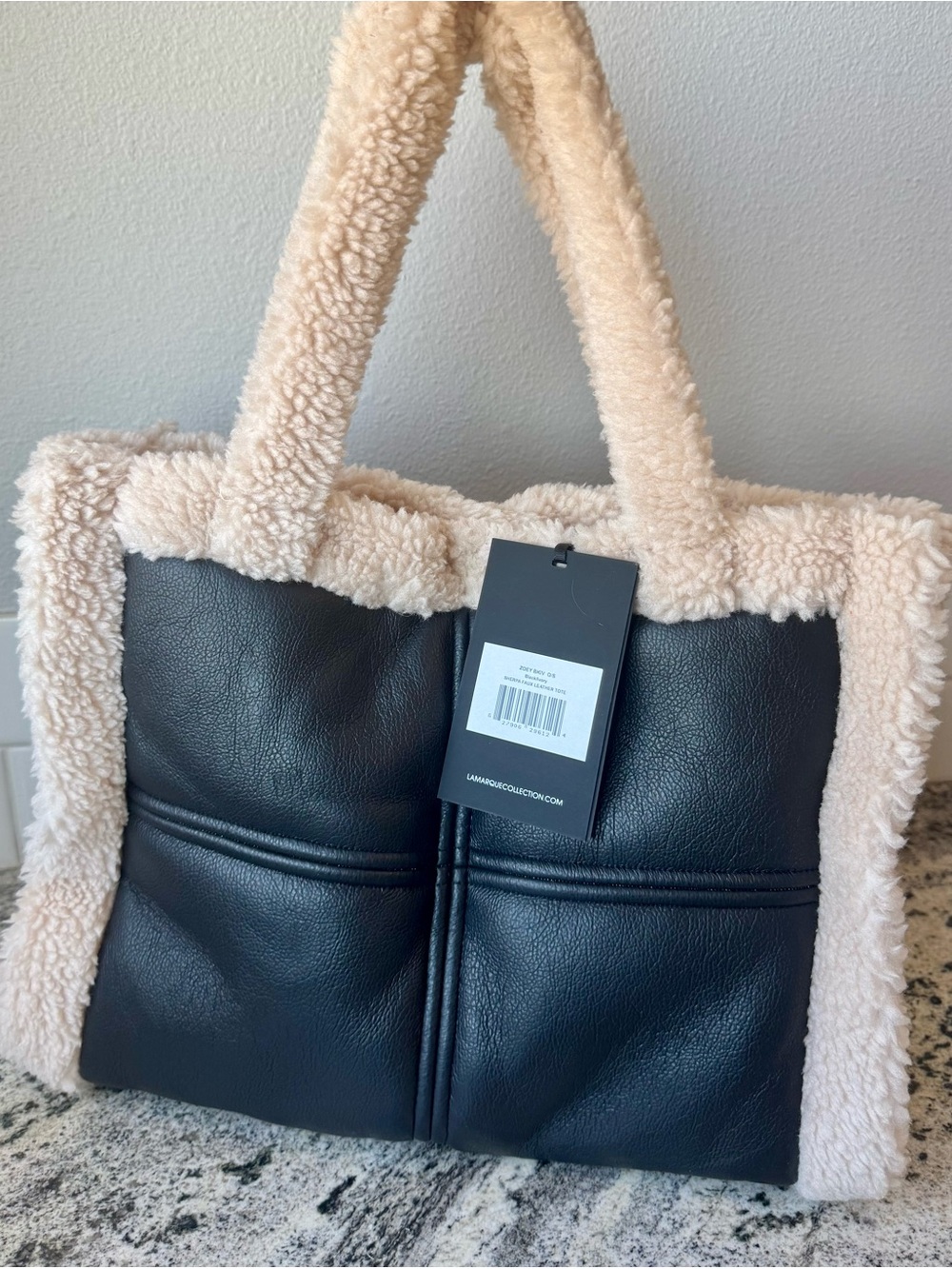 LAMARQUE Zoey Sherpa Faux Leather Tote. NWT.